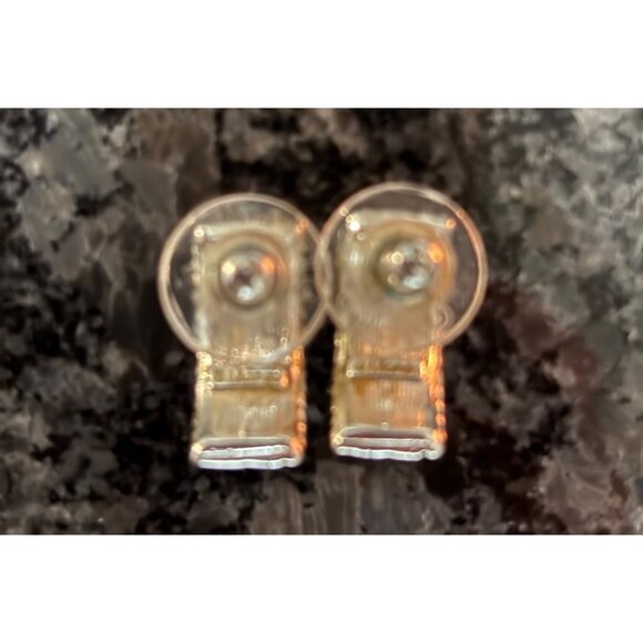 Vintage Monet Silver-Tone Rhinestone Earrings Pierced Signed - Picture 8 of 8